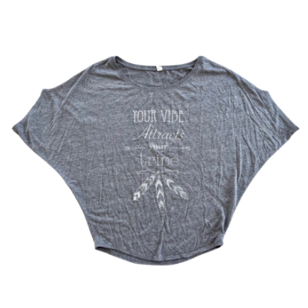 Batwing  Your Vibe Attracts your Tribe T-Shirt Gray Size Small